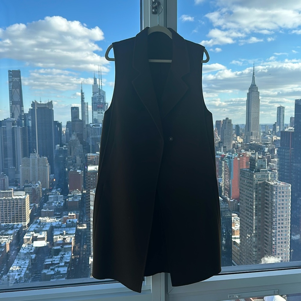 100% wool olive green long vest